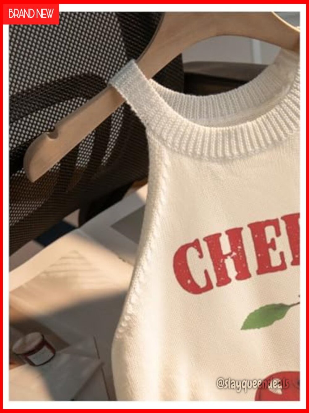 Women's Halter Neck Knit Crop Top Sleeveless Summer Tank Y2k Cherry - Picture 2 of 5